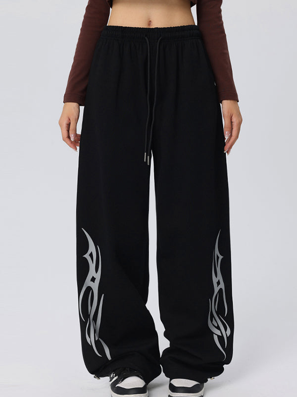 Vintage Wings Print Loose Sweatpants