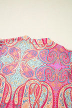 Tribal Paisley Print Ruffled Sleeve Notch Neck Midi Dress