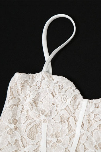 White Lace Ruffle Hem Bodycon Dress
