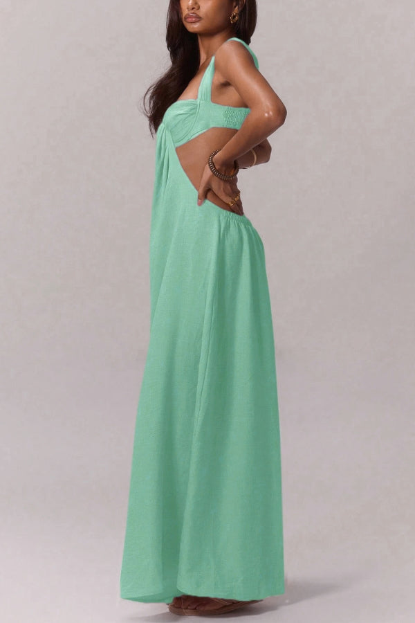 Solid Color Casual Camisole Loose Stretch Wide-leg Jumpsuit