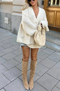 V Neck Button Up Solid Loose Sweater