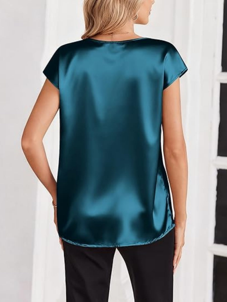 V-neck Satin Leisure Solid Color T-shirts