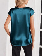 V-neck Satin Leisure Solid Color T-shirts