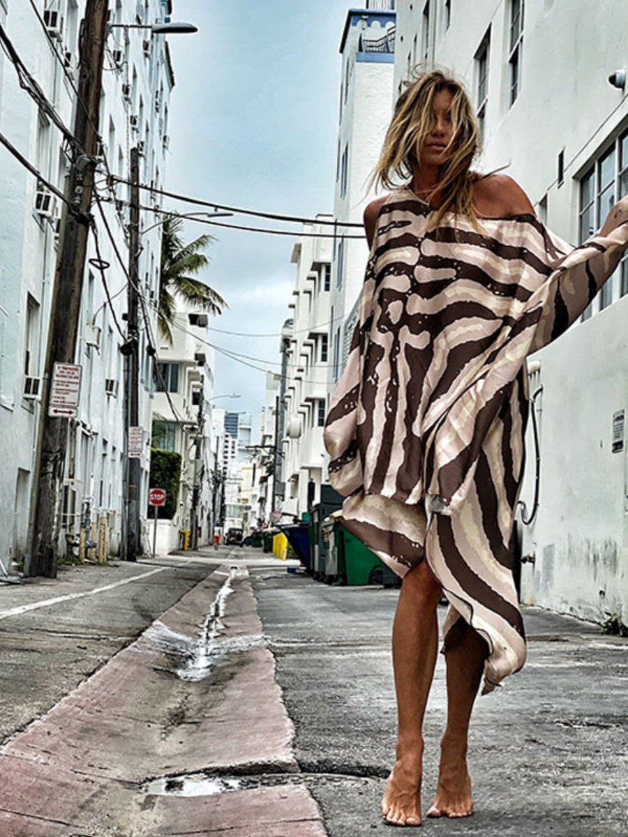 Printed Beach Vacation Style Off-shoulder Maxi Dress