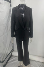 One Button Pocketed Blazer and Straight Leg Pants Power Suit Set