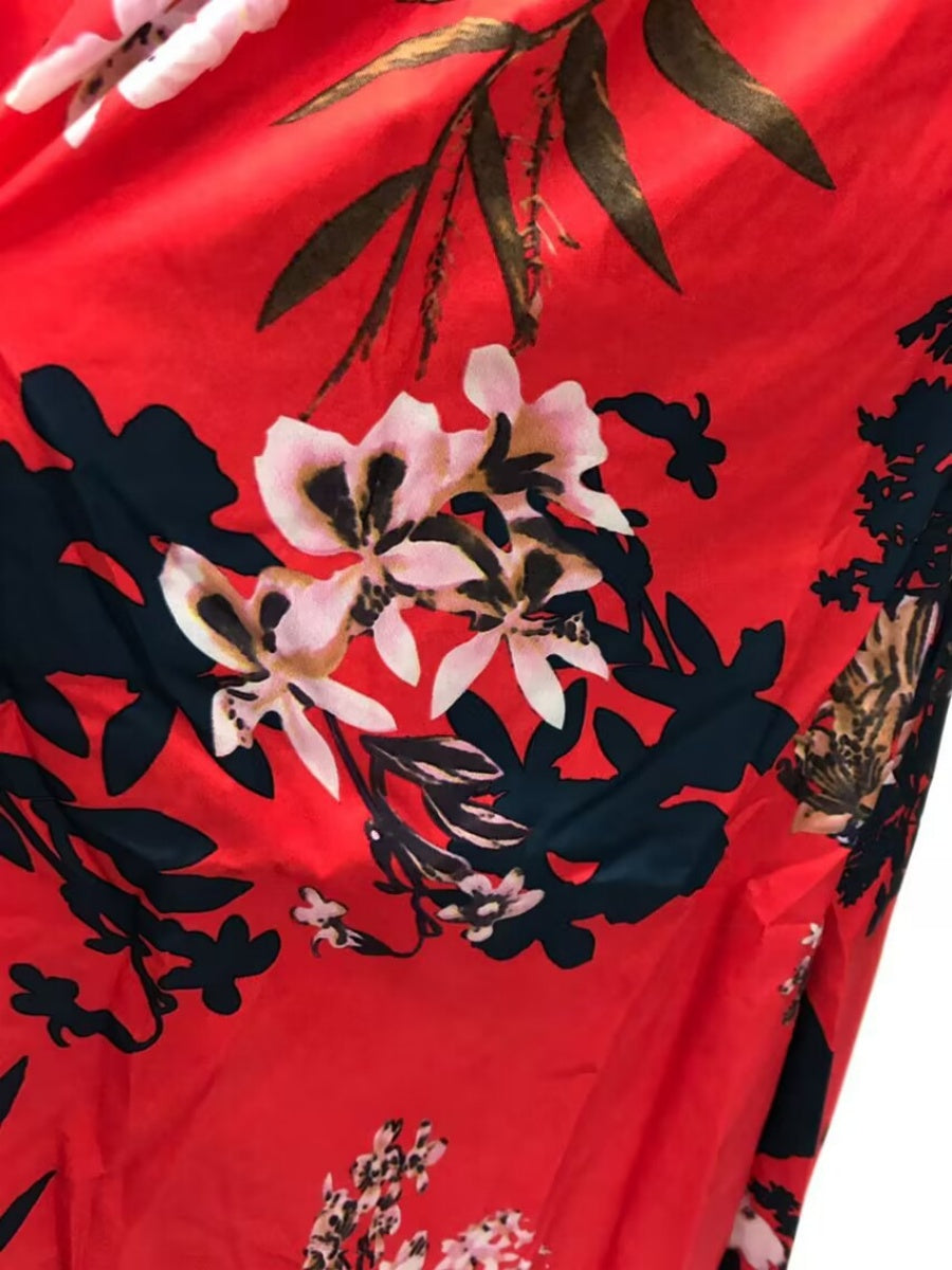 High-slit V-neck Floral Print Suspender Maxi Dress