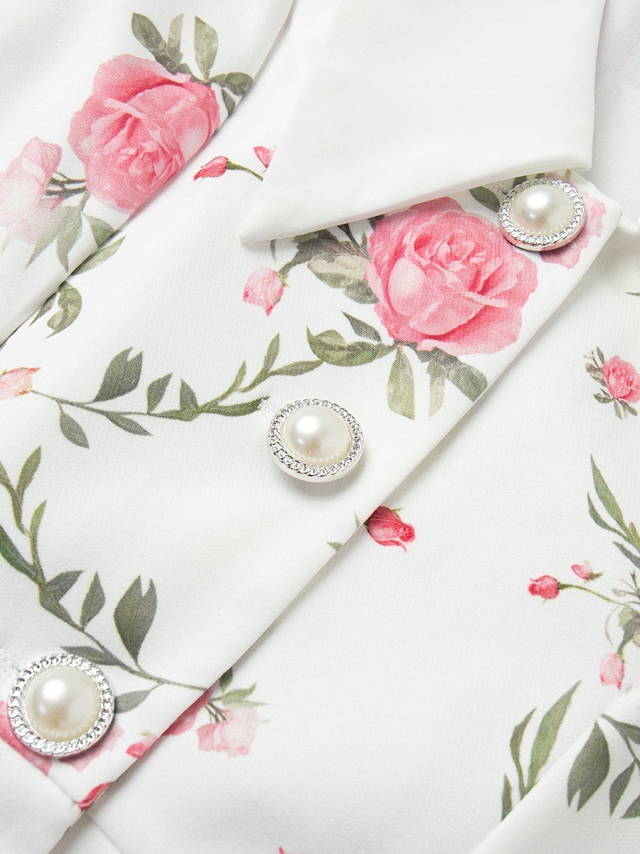 Waist Printed Floral Lapel Puff Sleeve Sweet Mini&Short Dresses