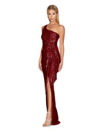 One-shoulder Tie-up Pleated Sweet And Spicy Sequined Dress