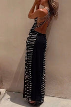 Scoop Neck Back Criss Cross Tie Dye Maxi Dress