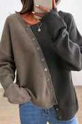 Asymmetric Button Down Color Block Sweater
