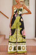Tie Front Cut Out Wide Leg Printed Cami Jumpsuit