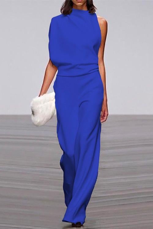 One Shoulder Waisted Wide Leg Jumpsuit