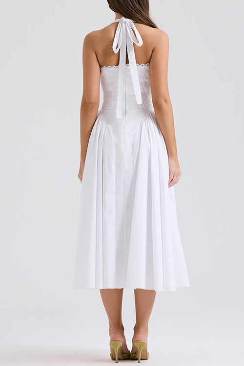 Halter Backless Lace-up Swing Midi Sundress