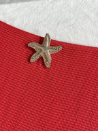 Solid Color Mesh Long Dress Starfish Swimsuit Bikini Three-piece Set