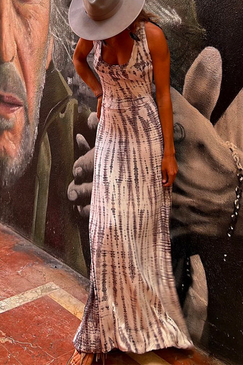 Criss Cross Open Back Tie Dye Maxi Dress