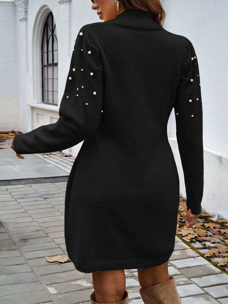 High-neck Bodycon Sweater Short Dress