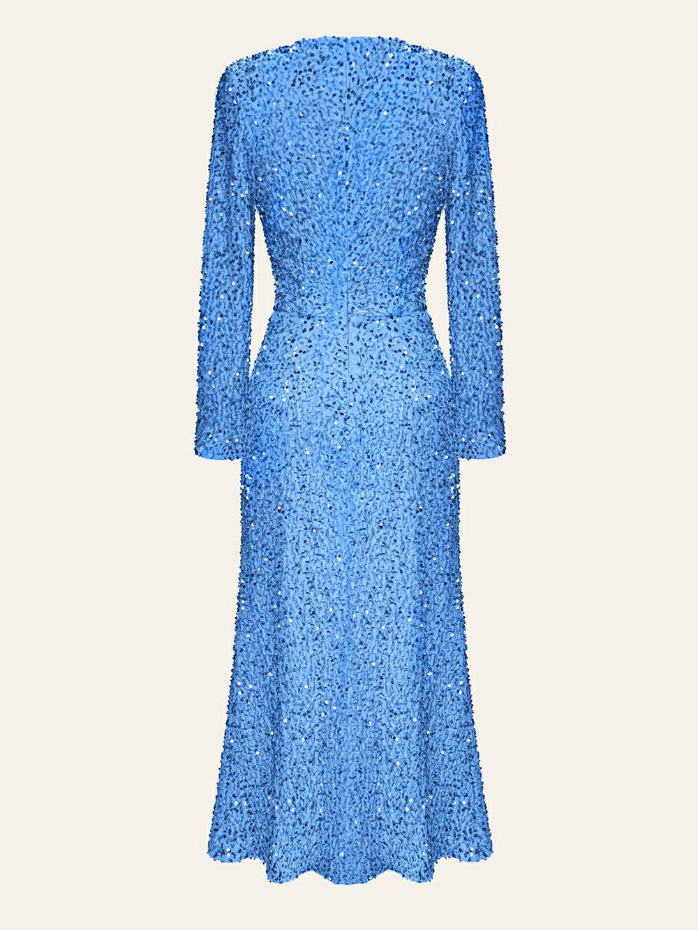 Crew Neck Long Sleeve Glitter Sequin Midi Dress