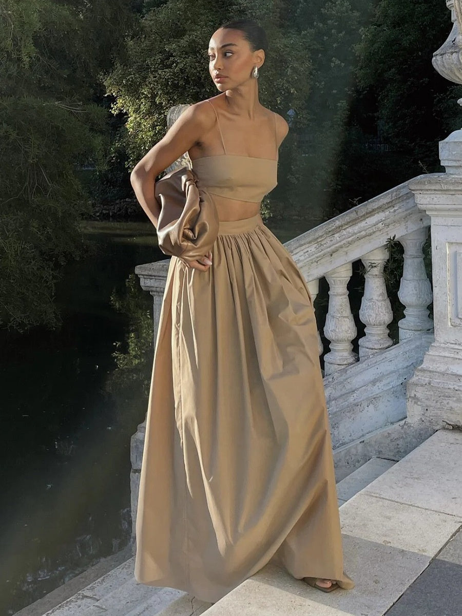 Pure Cotton Strapless Bra Jacket High-waisted Long Skirt Vacation Package 2-piece Sets