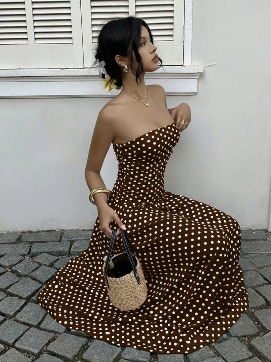 Off-shoulder Polka Dots A Grace Maxi Dresses