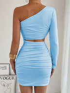 One-shoulder Cutout Fitted Bodycon Short Dress