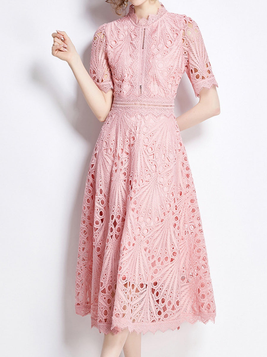 Crocheted Embroidered Lace Midi Dress