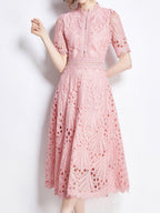 Crocheted Embroidered Lace Midi Dress