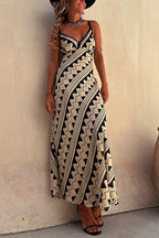 Chic V Neck Geometric Printed Irregular Maxi Cami Dress