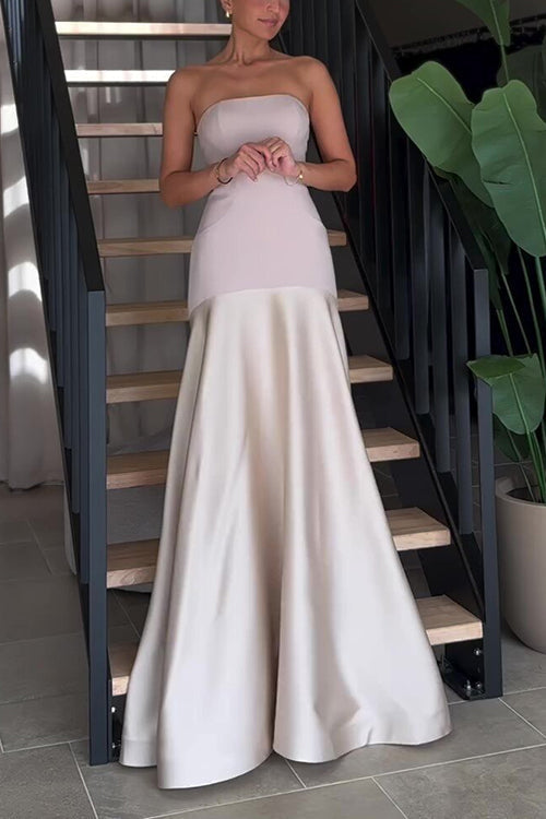 Strapless Patchwork Flare Gown Maxi Party Dress