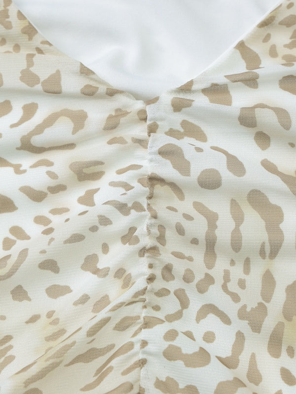 Leopard Print Sexy Deep V Bodycon Halter Neck Short Dress With Ruffled Trim