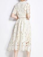 Water-soluble Lace Short-sleeved Slim-fit Midi Dress