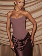 Satin Tie Ribbon Off-shoulder Sexy Strapless Bodycon Maxi Dress With Cinched Waist