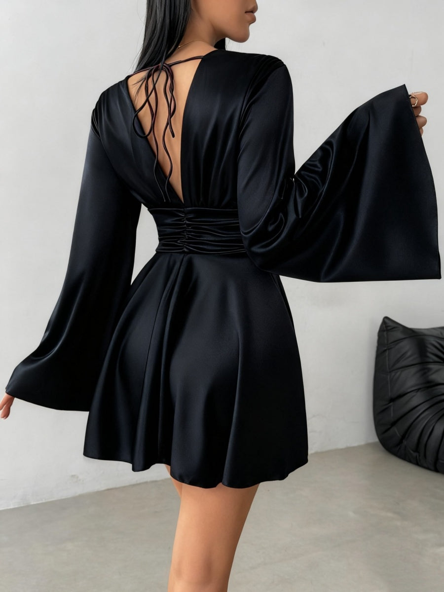 V-neck Long Sleeve Flared Sleeves Mini&Short Dresses