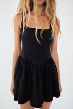 Velvet Square Neck Corset Seam Gathered Fit and Flare Mini Dress