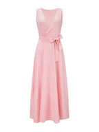Soft Pink V-Neck Dresses Lace Up Sleeveless Layered Prom Maxi Dress 2026