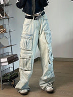 Hip Pop Multi Pocket High Rise Cargo Jeans
