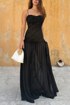 Stylish Three-dimensional Floral Chiffon Patchwork Strapless Elegant Maxi Dress
