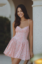 Floral Print Spaghetti Strap Sweetheart A-Line Mini Dress