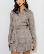 Green Print Lapel Lace-Up Trousers Office Two Piece Set