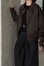 Short Suede Lapel Collar Jacket