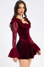 Red Velvet Bell Sleeve Bodycon Dress