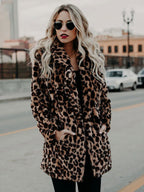 Faux Fur Coats Leopard Long Sleeves Leopard Print Oversized Eco-friendly Fur Coat