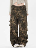 Leopard Print Pocket Overalls Cargo Jeans