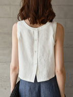 Breathable Linen Layered Button Vest