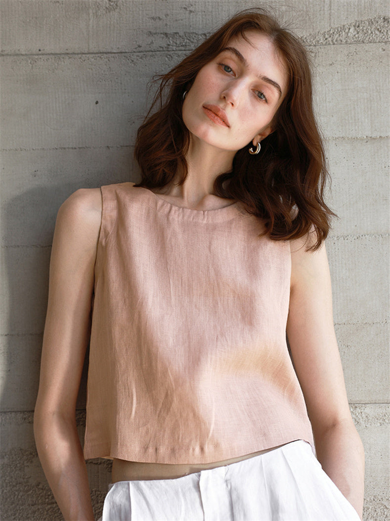 Breathable Linen Layered Button Vest