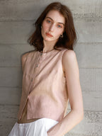Breathable Linen Layered Button Vest