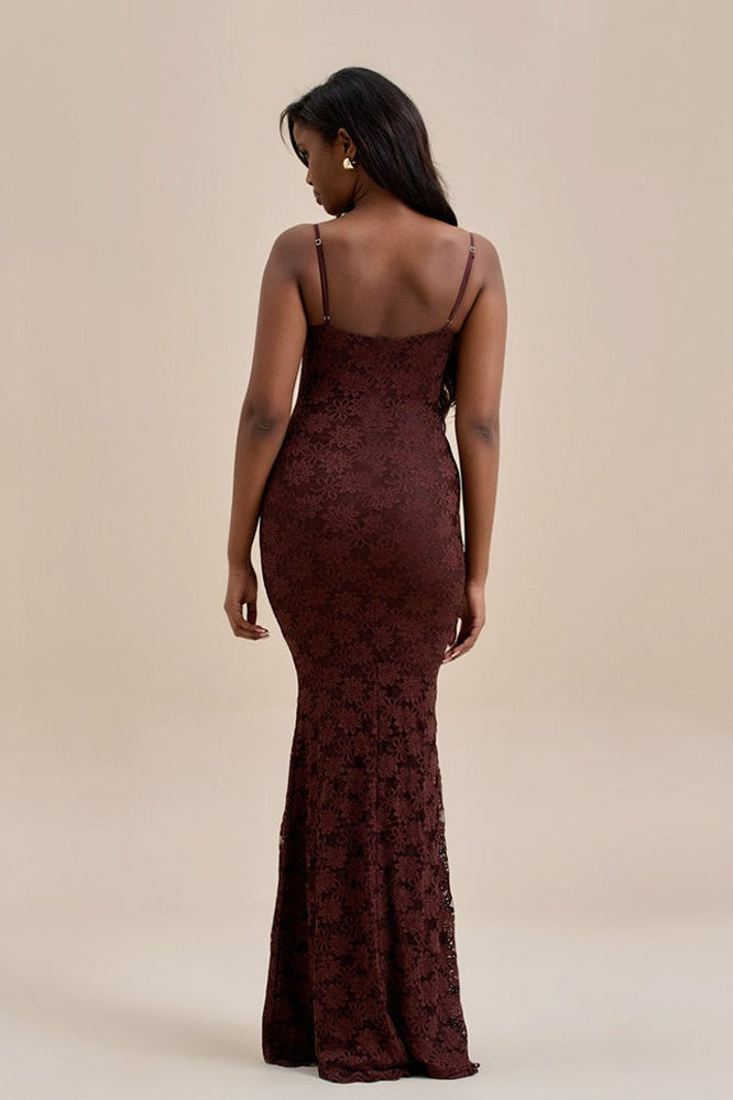 Lace Spaghetti Strap Sweetheart Corset Mermaid Maxi Dress