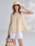 Textured Linen Off-shoulder Slim Fit Non-elastic Camisole