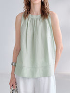 Textured Linen Off-shoulder Slim Fit Non-elastic Camisole