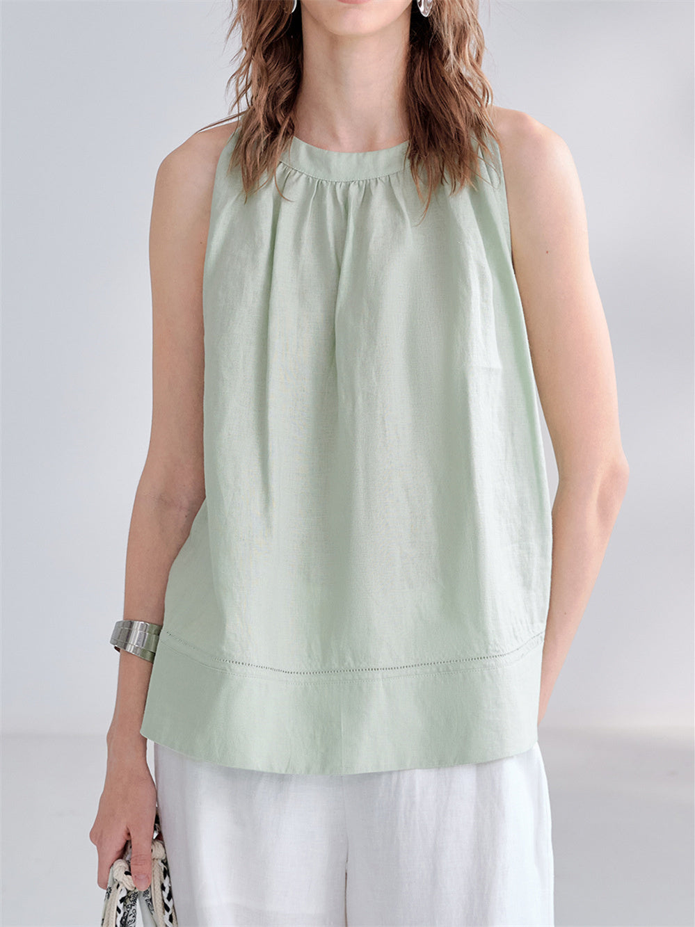 Textured Linen Off-shoulder Slim Fit Non-elastic Camisole