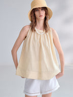 Textured Linen Off-shoulder Slim Fit Non-elastic Camisole
